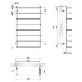 Полотенцесушитель водяной Kroner KRP Stil ST-LWT90x50-8 55х90 см нержавеющая сталь CV036316