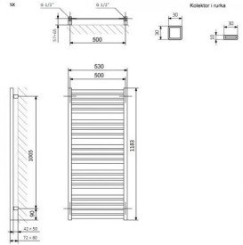 Сушка для рушників водяна Terma Marlin 118,5х53 см SX сталь RAL 9016 білий WGMAR118053K916SX