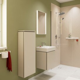 Полупенал для ванной Hansgrohe Xilesa E 40х20 см петли слева МДФ песочно-бежевый матовый 54281780