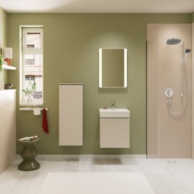 Полупенал для ванной Hansgrohe Xilesa E 40х20 см петли справа МДФ песочно-бежевый матовый 54282780