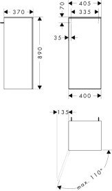 Полупенал для ванной подвесной Hansgrohe Xevolos E 40,5х37 см петли слева матовый белый/текстиль темно-серый 54212660