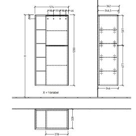 Напівпенал Villeroy & Boch Subway 3.0 57,4х36,2х120 см петлі праворуч ДСП північний дуб/ручка вулканічний чорний C59901VJ