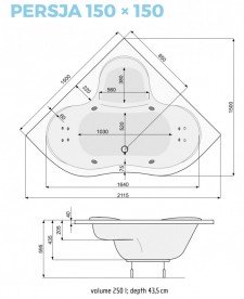 Ванна акрилова кутова PoolSpa колекція Persja 150х150 с рамой белый PWSH610ZS000000