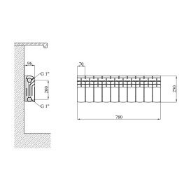 Радіатор опалення Kroner Alma 200М 200х80х96 мм 10 секцій біметал білий CV034116