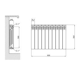 Радіатор опалення Kroner Alma 500Р 500/80/100 10 секцій біметал білий CV034119
