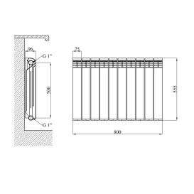 Радіатор опалення Kroner Laura 500М 500/80/96 10 секцій біметал білий CV034122