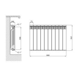 Радіатор опалення Kroner Laura Perfect 500P 500/80/100 10 секцій біметал білий CV035881