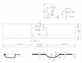 Раковина для ванної Marmorin Moira bis регульована від 60 до 250 см литий камінь білий 280 REG 0xx xx x