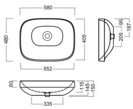 Раковина для ванной без отверстий без перелива Hatria ABITO 58х45 см белая YXXA01