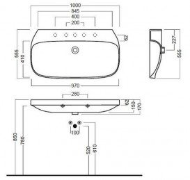 Раковина без отворів Hatria ABITO 100 см біла YXX901