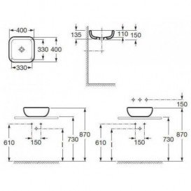 Раковина-чаша для ванной накладная Roca Urban 40х40 см с внешним декором London керамика белая A32765L00U