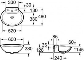 Раковина-чаша для ванної підвісна / накладна Roca Fontana 60x48 см кераміка біла A327877000