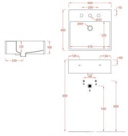 Раковина для ванной ArtCeram Quadro 50х48 см белый глянцевый QUL002 01;00