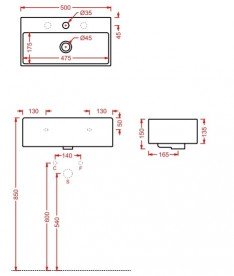 Раковина для ванной ArtCeram Quadro 59х27 см белый глянцевый QUL001 01;00