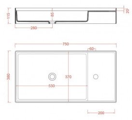 Раковина для ванной ArtCeram Scalino 75х38 см керамика серо-синий (denim) SCL004 37;00