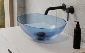 Раковина для ванной Besco Anya 50х35 см сифон клик-клак хром ResiCast Blue Wave #UMA-50-BWC