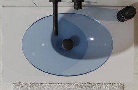 Раковина для ванной Besco Anya 50х35 см сифон клик-клак хром ResiCast Blue Wave #UMA-50-BWC