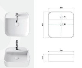 Раковина для ванной Besco Assos Cera-Line 40х40 см керамика CeraBe белый глянцевый UNC-40-ASB