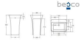 Раковина для ванной Besco Assos S-Line Glam 40х50х85 см напольная Mineral DuraBe золото #UMD-A-WOZ
