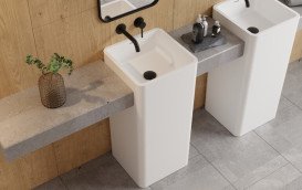 Раковина для ванной Besco Aygo 40х40х85 см напольная Solid Surface белый матовый #UAS-A-WOC