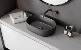 Раковина для ванной Besco Lova Cera-Line 46х31 см керамика CeraBe матовый оружейный металл UNCM-46-LOGM