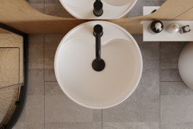 Раковина для ванної Besco Lumen 45х45х85 см на підлогу Solid Surface білий матовий #UAS-L-WO