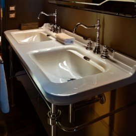 Раковина для ванной двойная Kerasan Waldorf подвесная 150х55 см санфарфор белая хром 4143K1