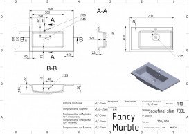 Раковина для ванной Fancy Marble Josefine Slim 70х40 см левая искусственный камень белый 5507201