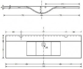 Раковина Fancy Marble Margo 150х46 см штучний камінь білий матовий 2715103