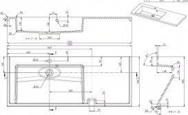 Раковина для ванной Fancy Marble Peggy 125х50 см левая искусственный камень белый матовый 3613303