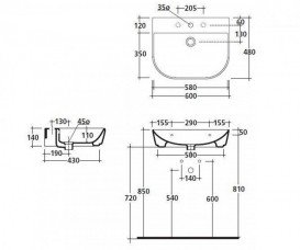 Раковина для ванної Galassia Lavabo підвісна з отвором під змішувач з переливом білий 5205