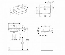 Раковина для ванной Geberit Selnova Square 45х35 см фарфор белый 500.322.01.1