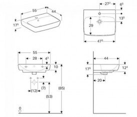 Раковина для ванної Geberit Selnova Square 55х44 см фарфор білий 500.290.01.1