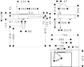 Раковина для ванной Hansgrohe Avalegra AquaUnit 78х47,5 см со смесителем черный хром брашированный 22473340