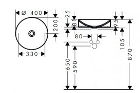 Раковина для ванної Hansgrohe Axor Suite Basins & Bathtub Ø40 см SolidSurface/метал шліфований чорний хром 42001340