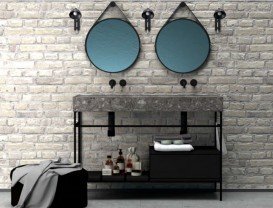 Раковина для ванної Hidra Faster Kiub 121х46 см санфаянс темно-сірий мармур KI120DV 99 ceppo di gre dark