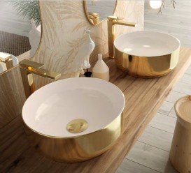Раковина для ванної Hidra Gio Evolution Ø42 см білий/золото G42E 013 bianco/oro
