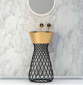 Раковина для ванної Hidra Wire накладна Ø43 см санфаянс білий/золото W1 013 bianco/oro