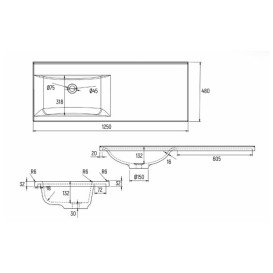 Раковина для ванной Insana Leana R 125х48х13 чаша справа искусственный камень белый А0054530