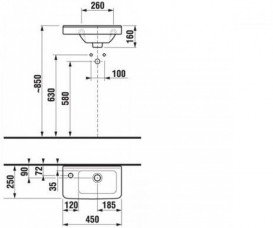 Раковина для ванной Jika Cubito perla 45 см отверстие слева керамика белый H8114231001051