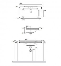 Раковина для ванної Kerasan Waldorf підвісна 120х55 см санфарфор чорний глянсовий золото 4144K5