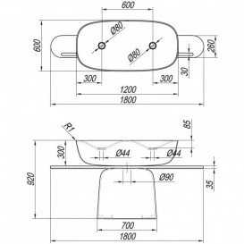 Раковина для ванної Kolpa San Milo 120x60 см подвійна окремо стояча з сифоном Kerrock темно-червоний/білий 592360
