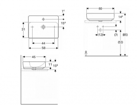 Раковина для ванной комнаты Geberit VariForm 60х45 см с полкой для отверстия под смеситель без перелива прямоугольная белый 500.781.01.2