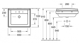 Раковина для ванной комнаты Villeroy & Boch Hommage подвесная 650х530 мм ярко-белый CeramicPlus 7101KGR2
