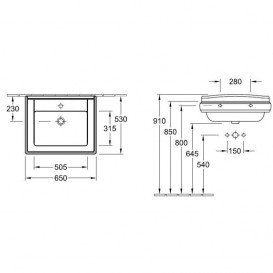 Раковина для ванної кімнати Villeroy & Boch Hommage підвісна 650х530 мм 1 отвір яскраво-білий CeramicPlus 710165R2