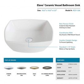 Раковина для ванной Kraus Elavo накладная 42х42 см керамика белый KCV-126