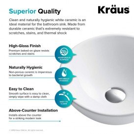 Раковина для ванной Kraus Elavo накладная Ø34,8 см керамика белый KCV-341