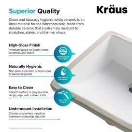Раковина для ванної Kraus Elavo врізна 43,2х43,2 см кераміка білий KCU-231