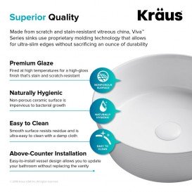 Раковина для ванної Kraus Viva Ø40 см кераміка глянсовий білий KCV-205GWH