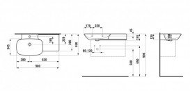 Раковина для ванної Laufen Ino 90х45 см без отворів полиця праворуч кераміка чорний матовий H8133027161121